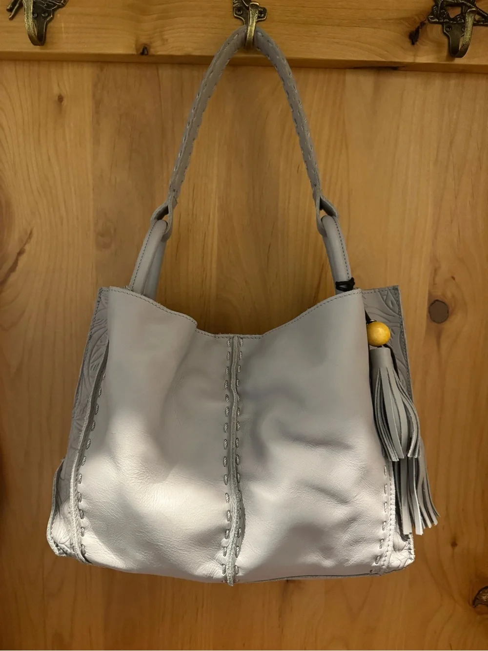 The Sak Medium Feliz Leather Bag, Light Grey - Picture 1 of 8